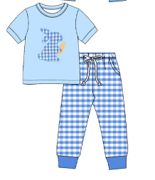 (Preorder new) No moq Boys Easter Print Short Sleeve T‑shirt and Pants Set Holiday Outfit