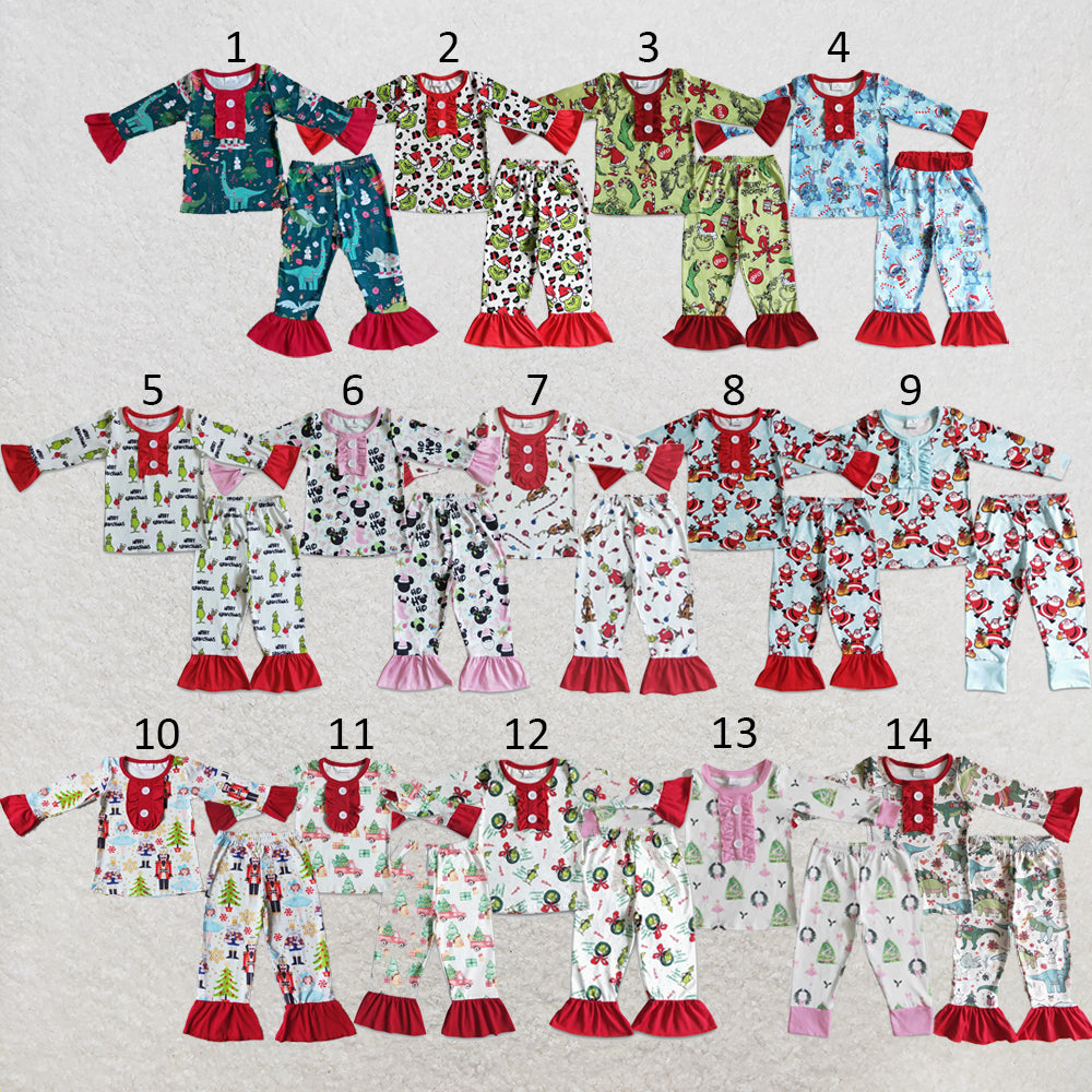 RTS NO MOQ Sibling milk silk Baby Girls Christmas Long Sleeve Top Pant Holiday Pajamas Outfit Set