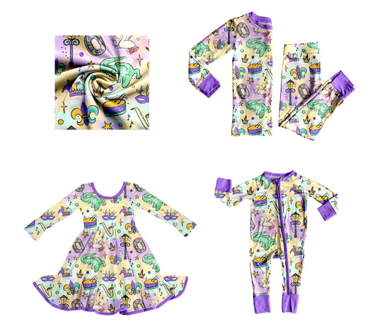 25.9.4 custom each style moq 5eta 4-6week Sibling Sisters mardi gras baby girl long sleeve pants sets and dress and rompers match family design