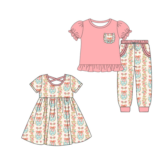 25.9.13 custom each style moq 5eta 6-8week Sibling Sisters easter bow baby girl short sleeve pants sets and dress match family design