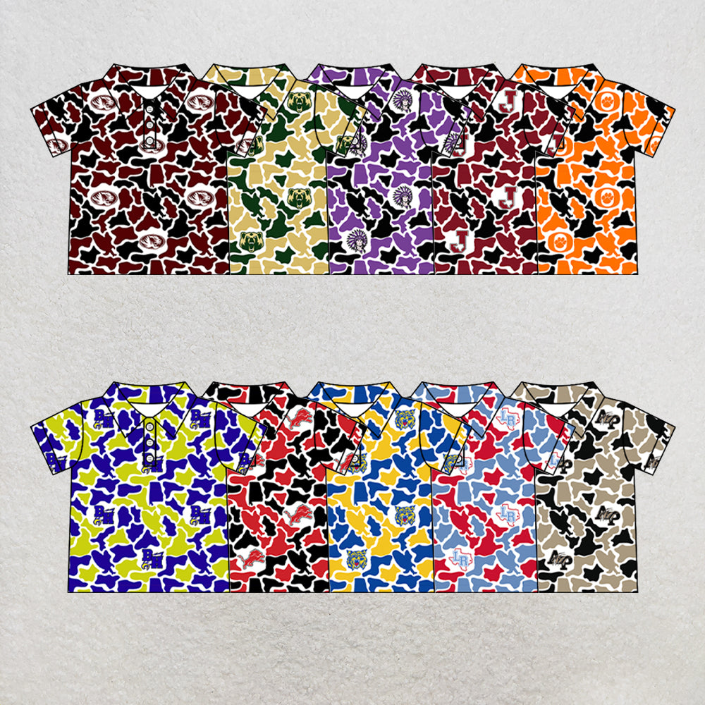 Custom moq 5 mix size summer teams Baby Boys Summer Short Sleeve Camouflage Button Down Polo Shirt