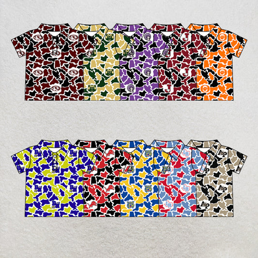 Custom moq 5 mix size summer teams Baby Boys Summer Short Sleeve Camouflage Button Down Polo Shirt