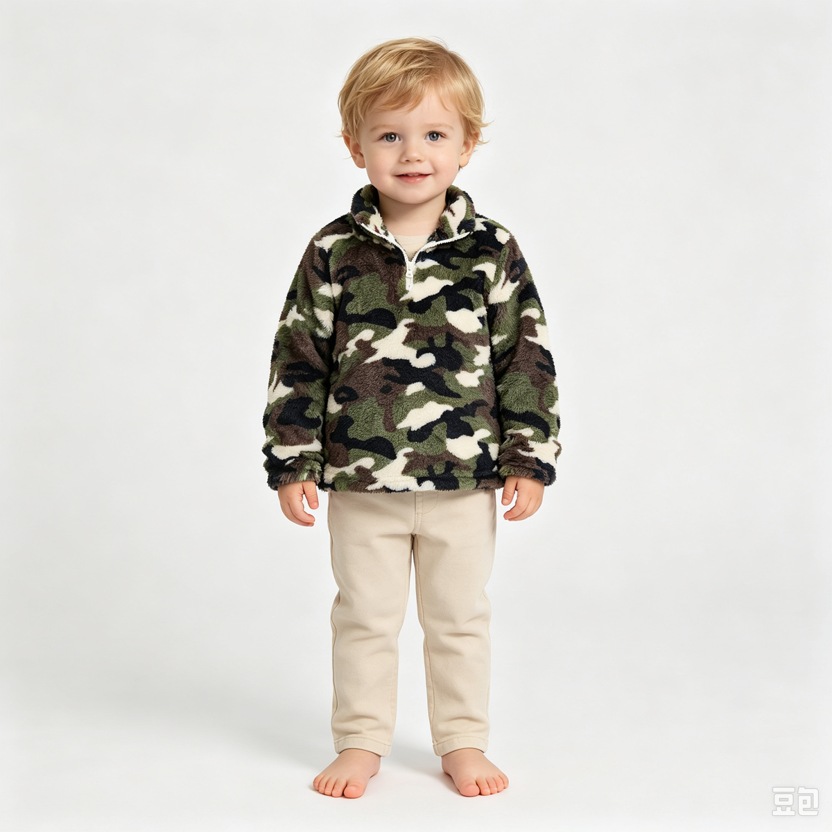 RTS NO MOQ Sibling milk silk Baby Boys Camo Print Sherpa Half Zip Pullover Jacket