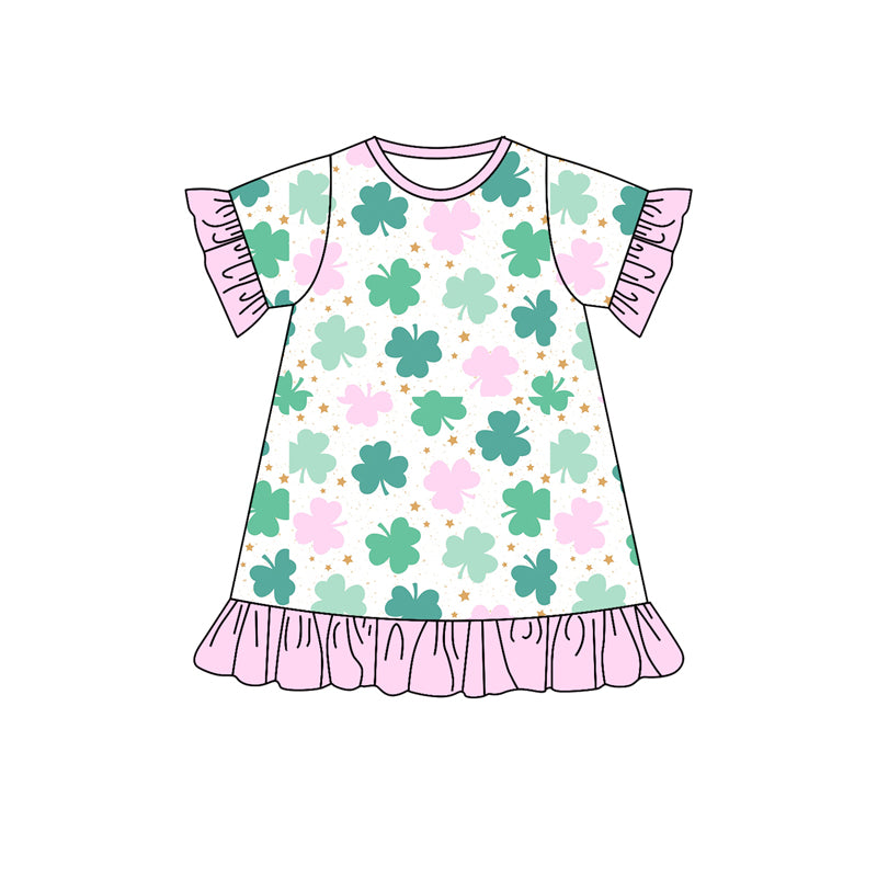 10.12 custom each style moq 5eta 4-6week Sibling Sister Four Leaf Clover green baby girl sets and dress and rompers match family design