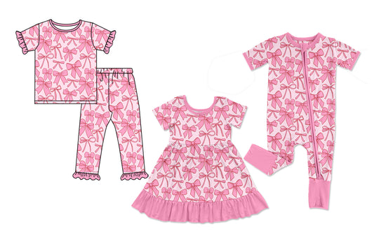25.12.13 custom each style moq 5 eta 6-8week Sibling Sisters bow baby girl short sleeve pants sets and dress and rompers match family design
