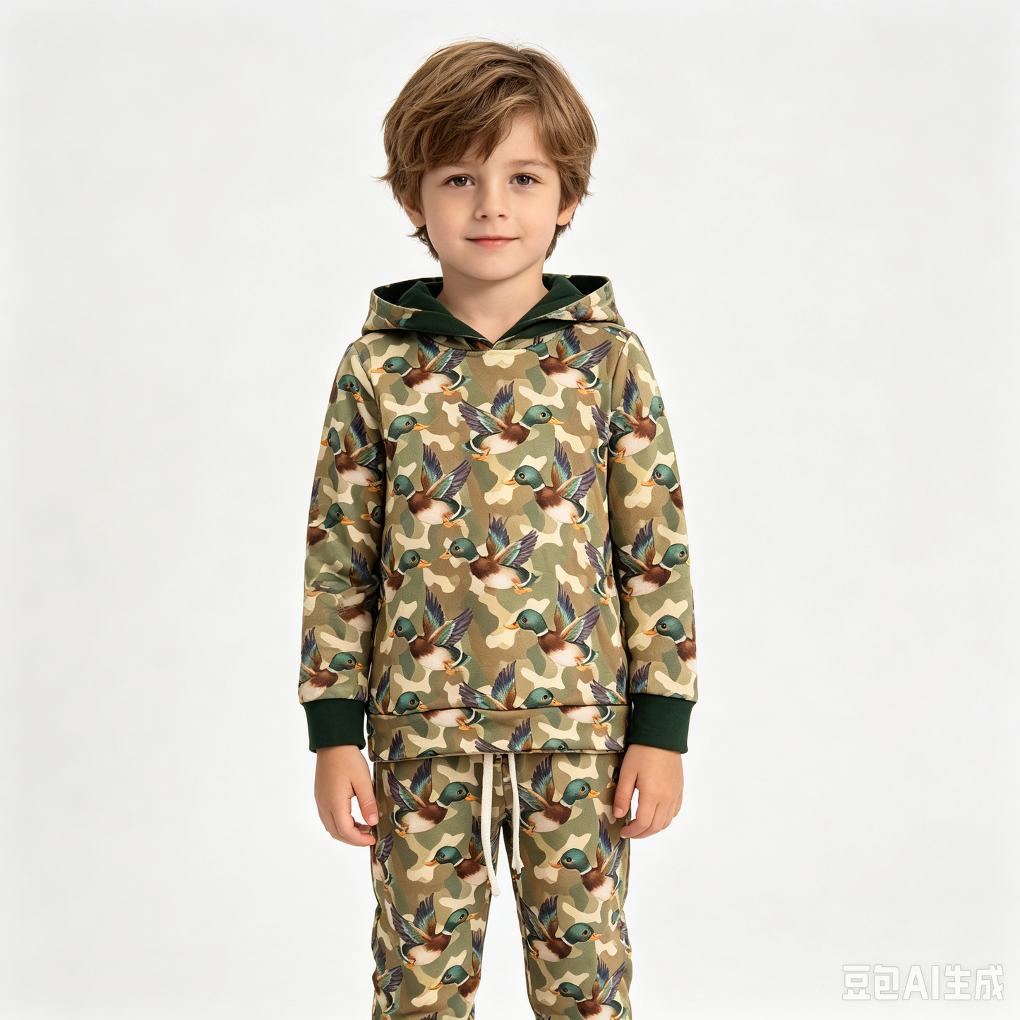 (Sample) No moq milk silk BLP1543 Baby Boys Green Camo Ducks Hoodie Pockets Jogger Hunting Clothes Set Spring Fall Casual Outfit