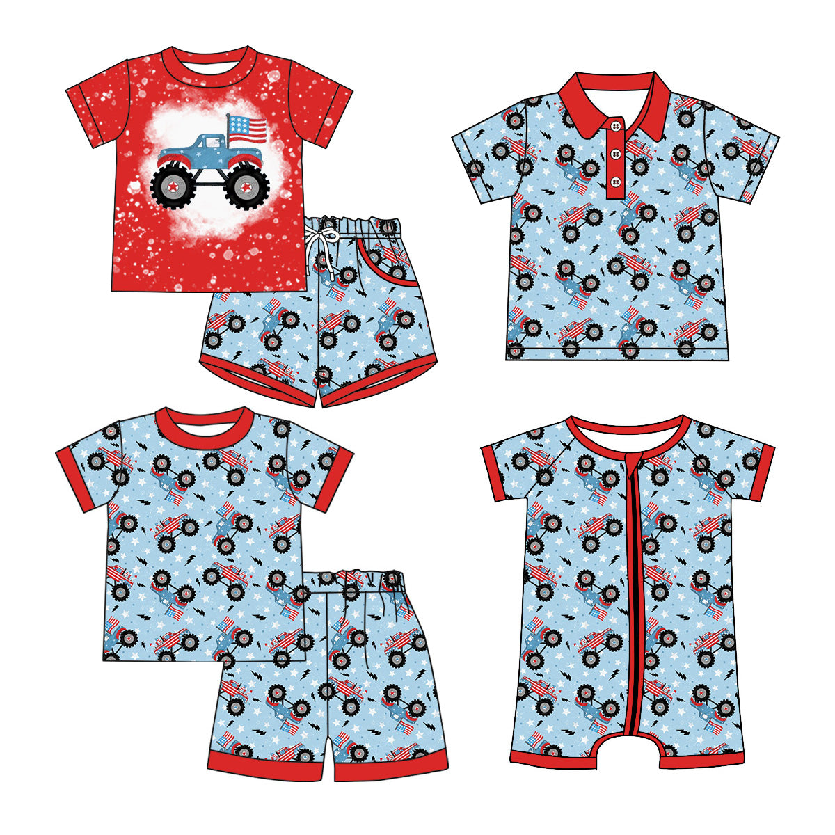 4.10 Custom moq 5 mix size Sibling Baby Boy 4th of July Short-Sleeved Top Shorts Set Romper And Short-Sleeved Polo Shirt