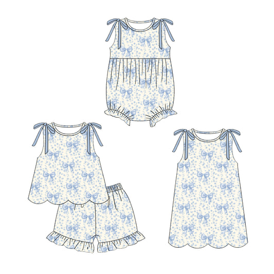 3.30 Custom moq 5 mix size Sibling Baby Girl's Bows  Sleeveless Top And Short Set Cute Romper Dress for Summer