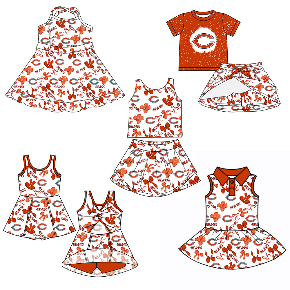 Custom moq 5 mix sizes summer teams baby girls clothes team short sleeve skirts shorts sets 1 and skirts sets 2 and dress 1 and dress 2 and dress 3 and dress 4-25.6.5