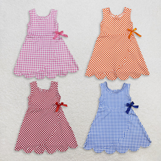 RTS NO MOQ Sibling milk silk Baby Girls Checked Scallop Shorts Knee Length Dress