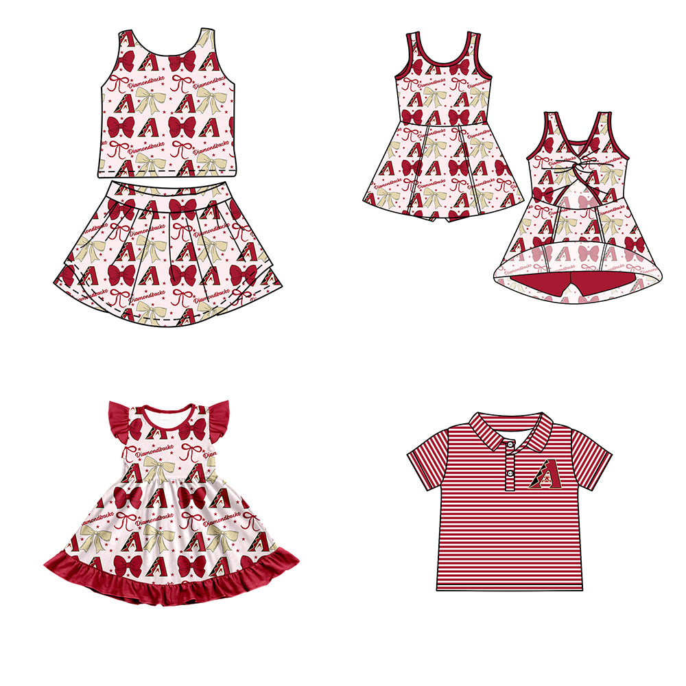 Custom moq 5 mix size milk silk summer teams baby girls clothes team bow red sleeveless skirts sets and dress 1 and dress 2 and top-25.6.21