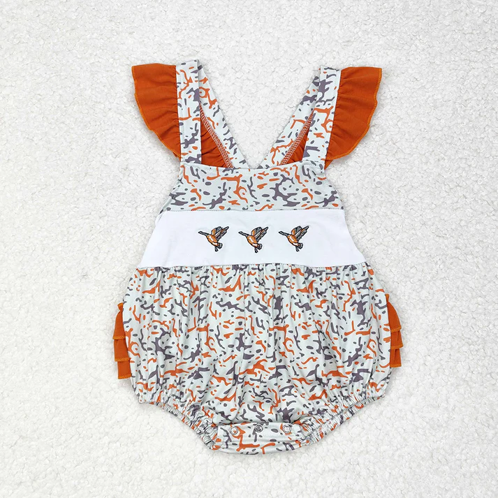 RTS NO MOQ  Baby Girls Baby Girls Embroidery Camo Ducks Sibling Dresses Rompers Clothes Sets