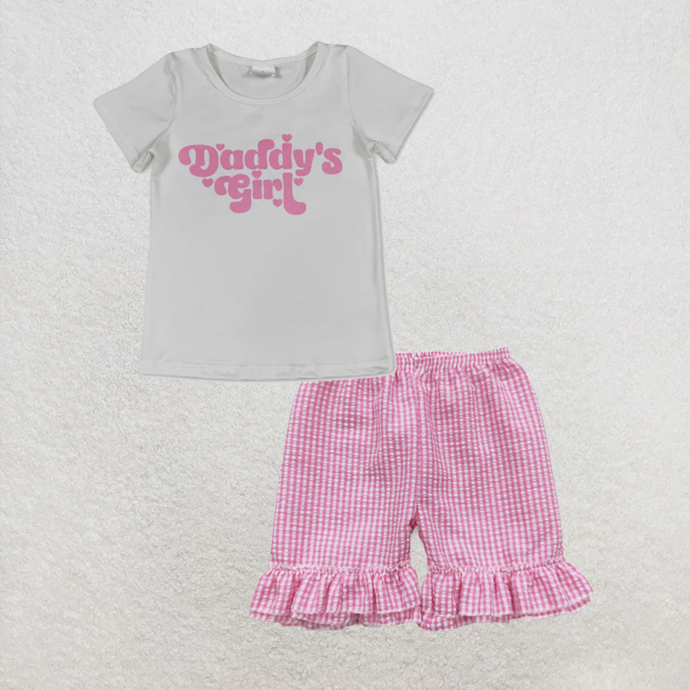 RTS NO MOQ milk silk GT1566+SS0063 Baby Girls Short Sleeve Daddy's Girl Hearts T-shirts outfits