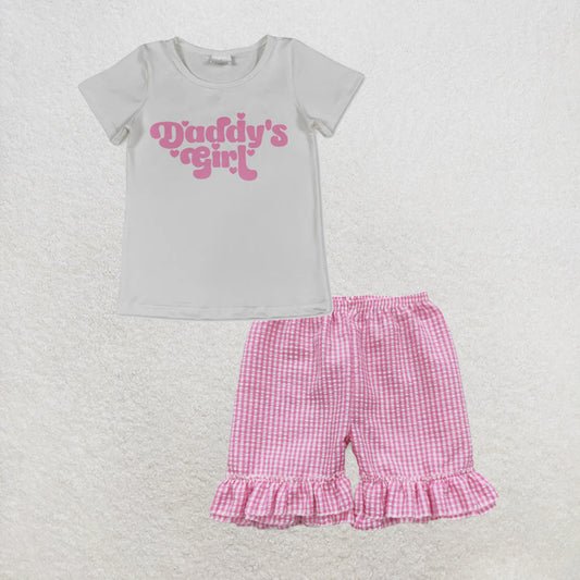 RTS NO MOQ milk silk GT1566+SS0063 Baby Girls Short Sleeve Daddy's Girl Hearts T-shirts outfits