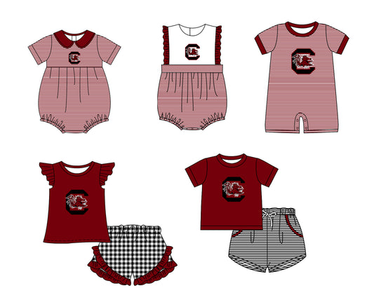 Custom moq 5 mix size milk silk summer teams Baby Boys And Girls Dark Red Short-Sleeved Shirt And Shorts Set Matching Striped Rompers Outfit Set