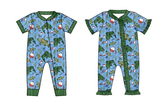25.6.4 custom each style moq 5eta 4-6week Sibling Sisters fishing baby girl short sleeve romper 1 and romper 2 match family design