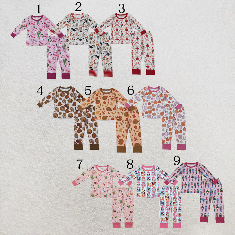 RTS Sibling Baby Girls Boots Cactus Western Christmas Pants Pajamas Sets