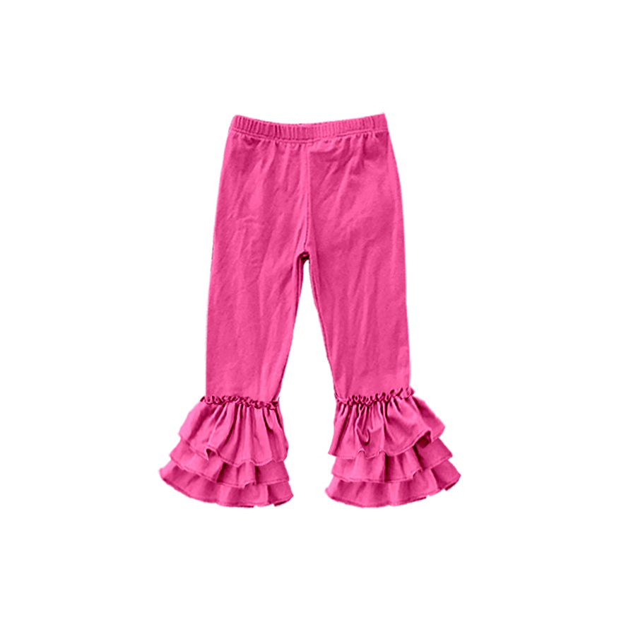 custom moq 5 girls icing cotton pants Hot Pink three-tiered ruffled trousers