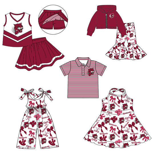 Custom moq 5 mix size milk silk summer teams baby girls clothes bow brick red hooded long sleeve pants sets and skirts sets and dress and jumpsuit and top-25.7.29