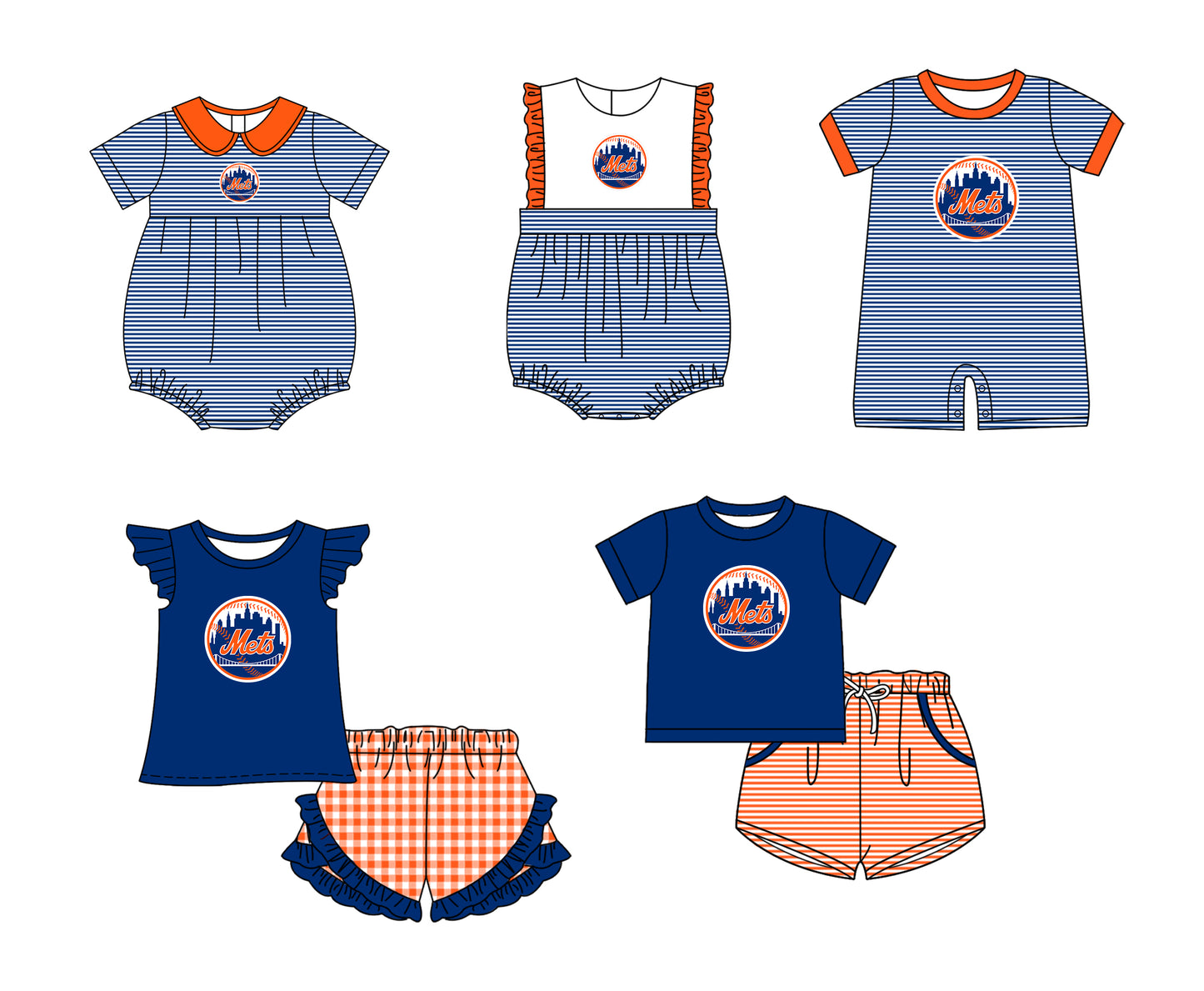 Custom moq 5 mix size milk silk summer teams Baby Boys And Girls Navy Blue Short-Sleeved Shirt And Shorts Set Matching Striped Rompers Outfit Set