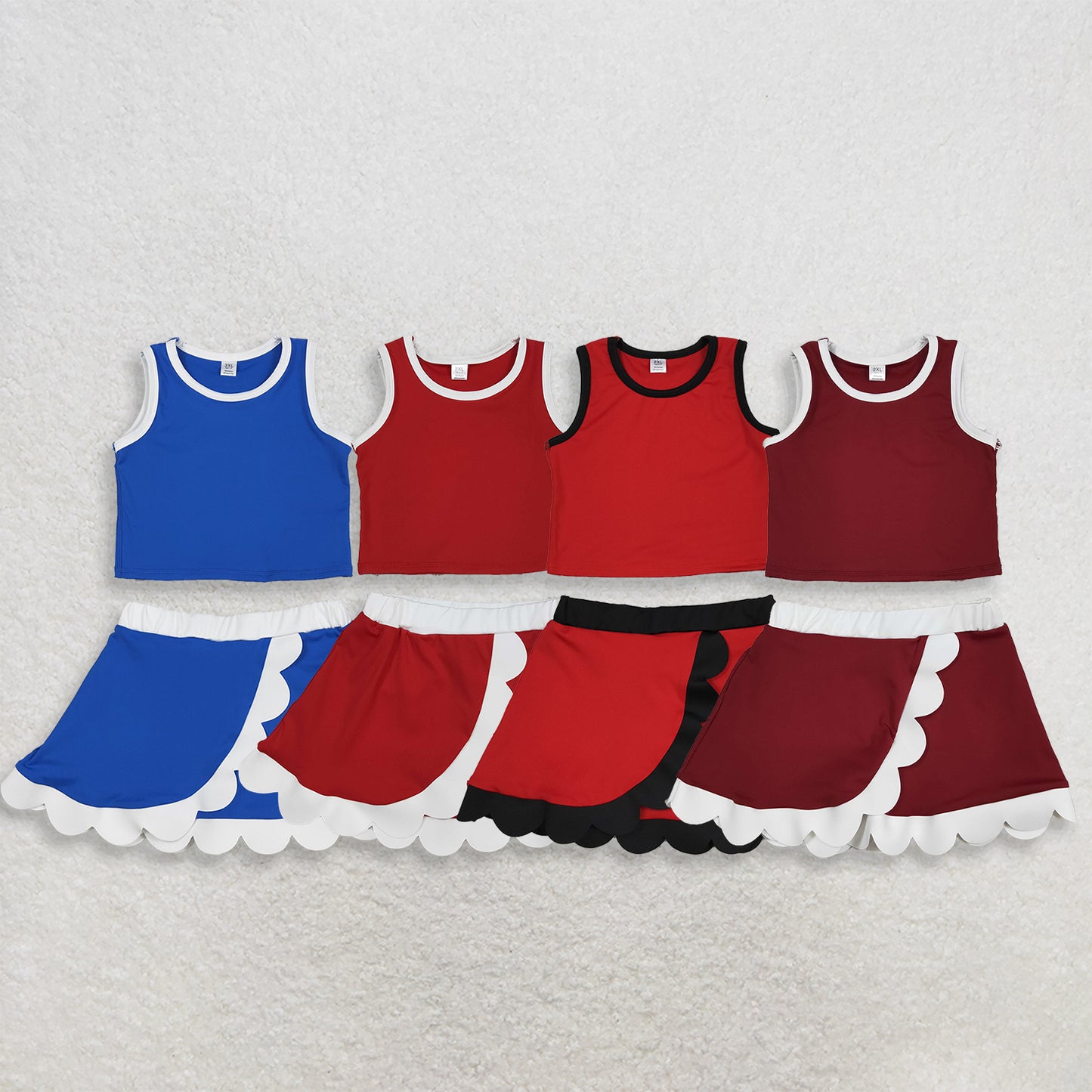 RTS NO MOQ Sibling cotton Baby Girls Scallop Hem Sleeveless Vest Short Skirt Set
