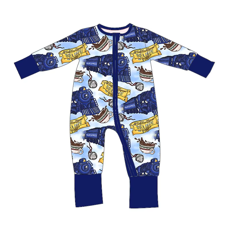 Custom moq 3 eta 7/8week moq 5 eta /4/5week Blue Train-Coffee Pattern Blurred Blue Long Zipper Climbing Suit
