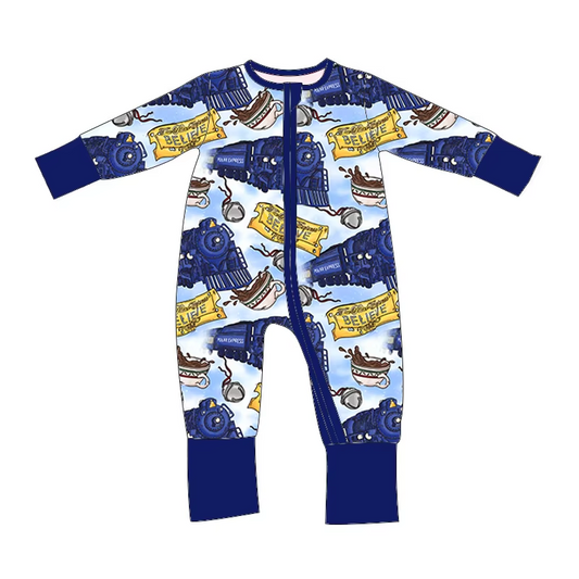 Custom moq 3 eta 7/8week moq 5 eta /4/5week Blue Train-Coffee Pattern Blurred Blue Long Zipper Climbing Suit