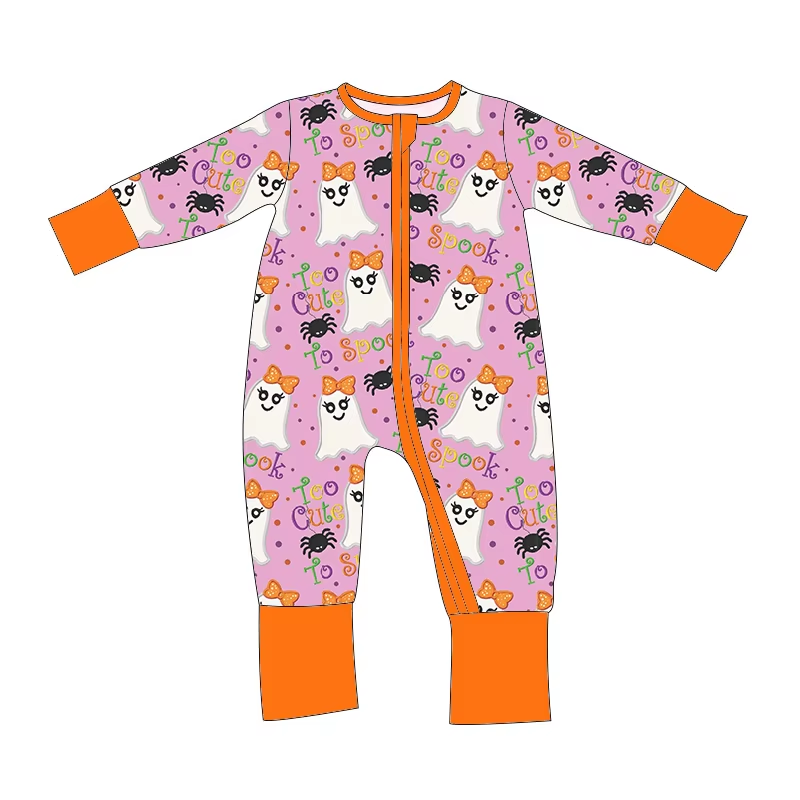 Custom moq 3 eta 7/8week moq 5 eta /4/5week Big Eyes Little Ghost Spider Pattern Pink Orange Long Zipper Climbing Suit