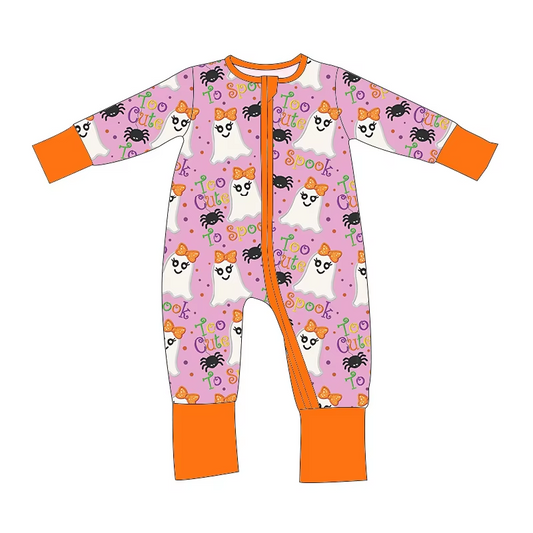 Custom moq 3 eta 7/8week moq 5 eta /4/5week Big Eyes Little Ghost Spider Pattern Pink Orange Long Zipper Climbing Suit
