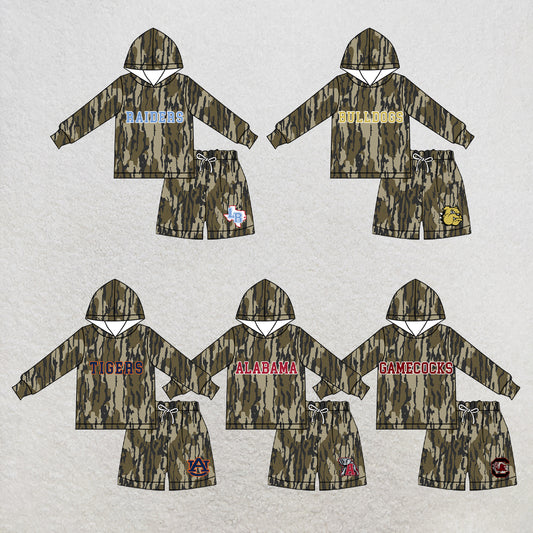 custom moq 5 mix size XY072301 Baby Kids Camo Long Sleeve Hooded Top Matching Camo Shorts Clothes Set