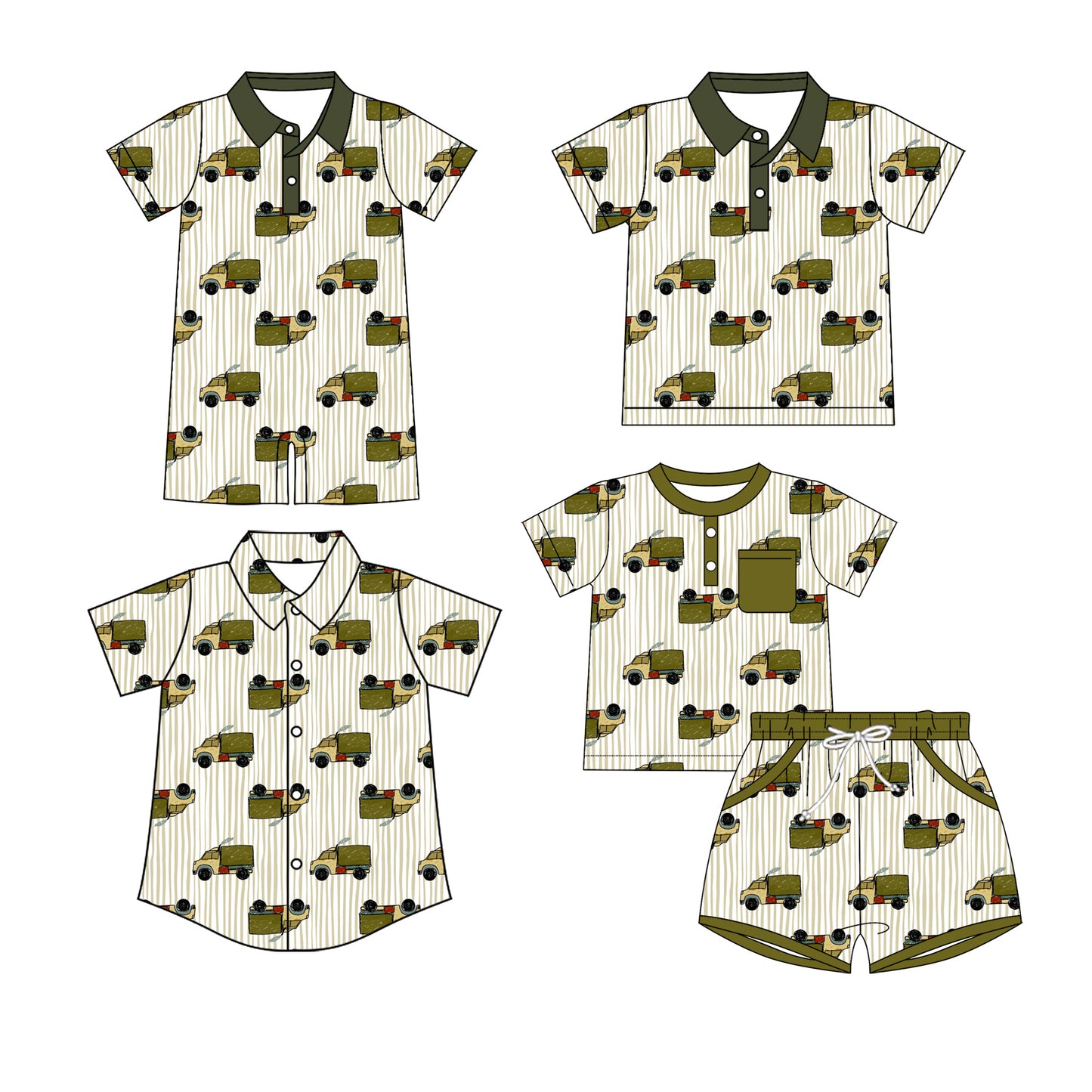 3.23 Custom moq 5 mix size Sibling Baby Boy's Stripe Short-Sleeved Outfit Set with Matching Polo Shirt And Button-Down Shirt Romper