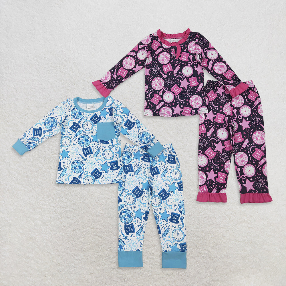 12/18m-7/8t RTS NO MOQ Sibling Baby boys girl clothes happy new year long sleeve pants sets