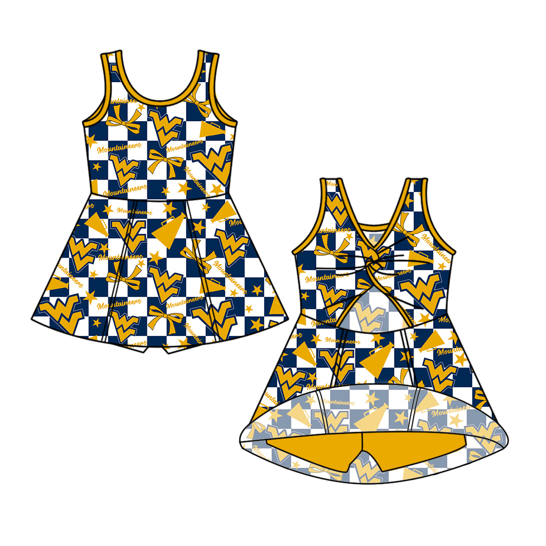 Custom moq 5 mix size milk silk summer teams baby girls clothes team bow yellow sleeveless skirts sets and dress 1 and dress 2 and dress 3-25.6.30