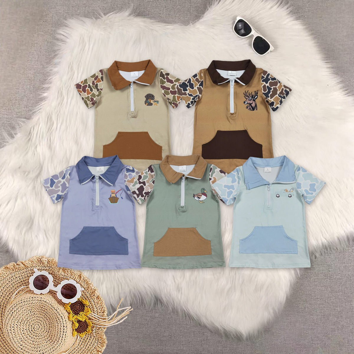 RTS NO MOQ Sibling baby girl clothes duck camouflage Short-Sleeve Tops