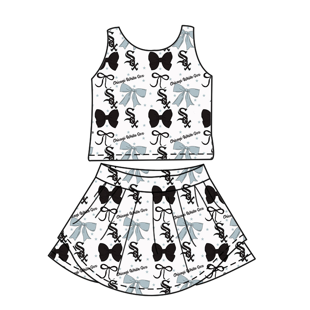 Custom moq 5 mix size milk silk summer teams baby girls clothes team bow sleeveless skirts sets and dress 1 and dress 2 and top-25.6.20