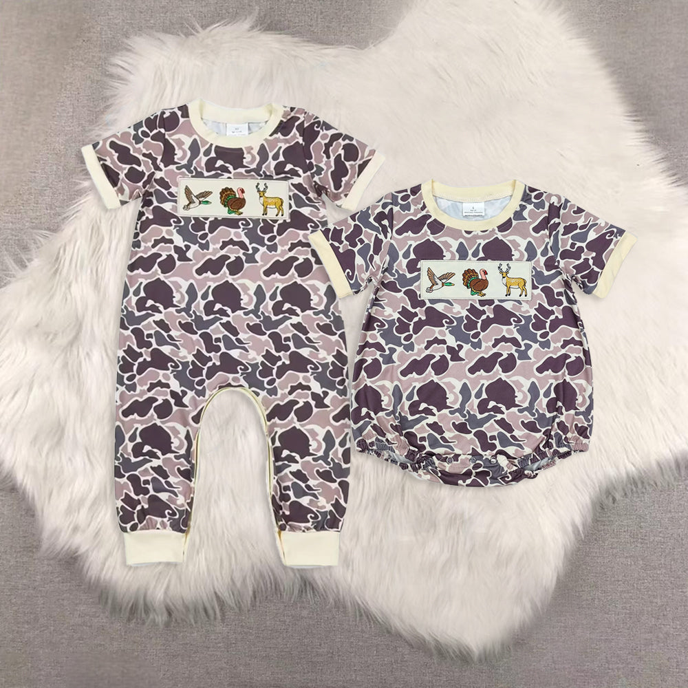 RTS NO MOQ Sibling baby Girls Clothes embroidery thanksgiving day turkey short sleeve rompers