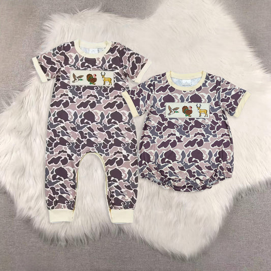 RTS NO MOQ Sibling baby Girls Clothes embroidery thanksgiving day turkey short sleeve rompers