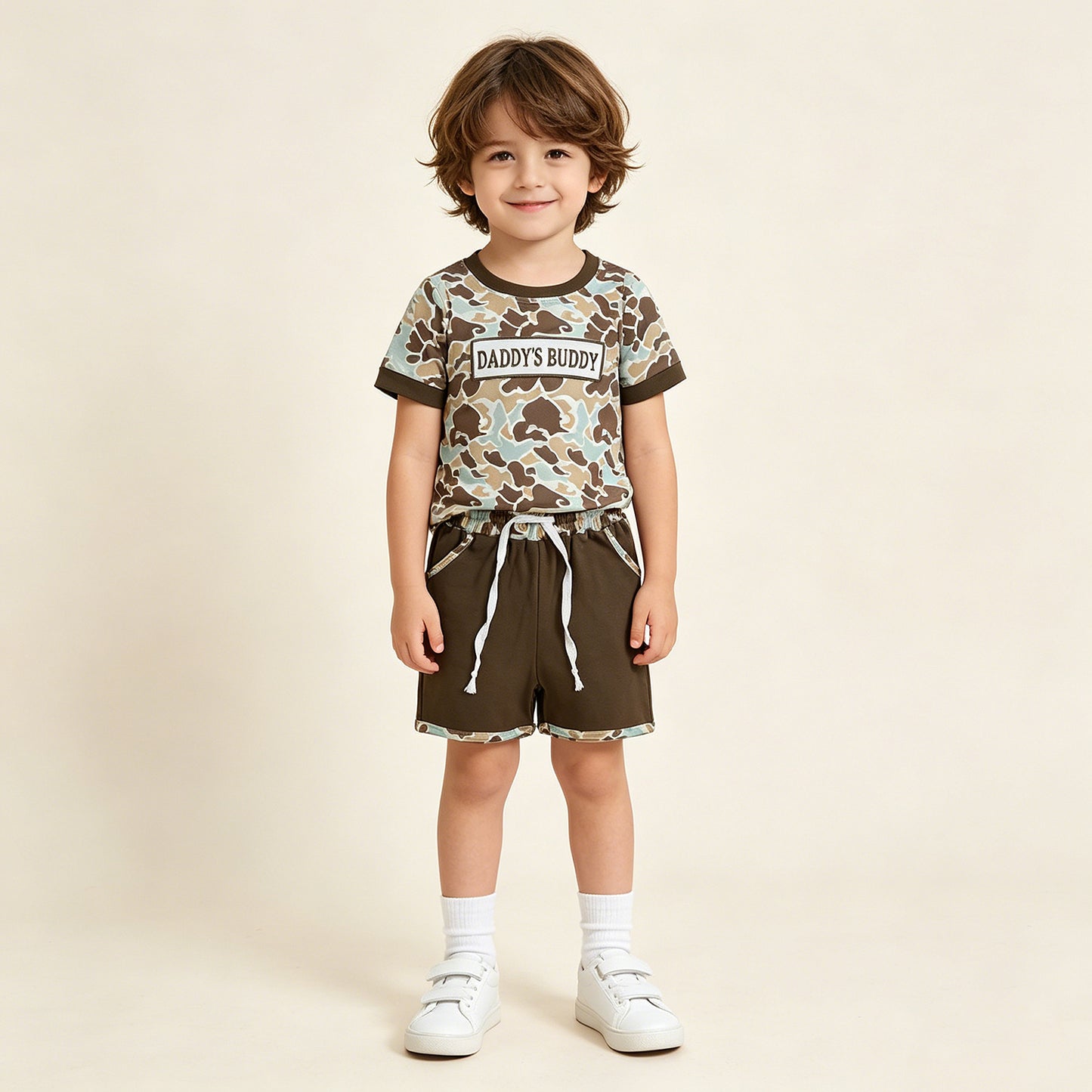 RTS NO MOQ milk silk BSSO1839 Baby Boys Embroidery Daddys Buddy Southern Camo Top Pocket Shorts Clothes Sets