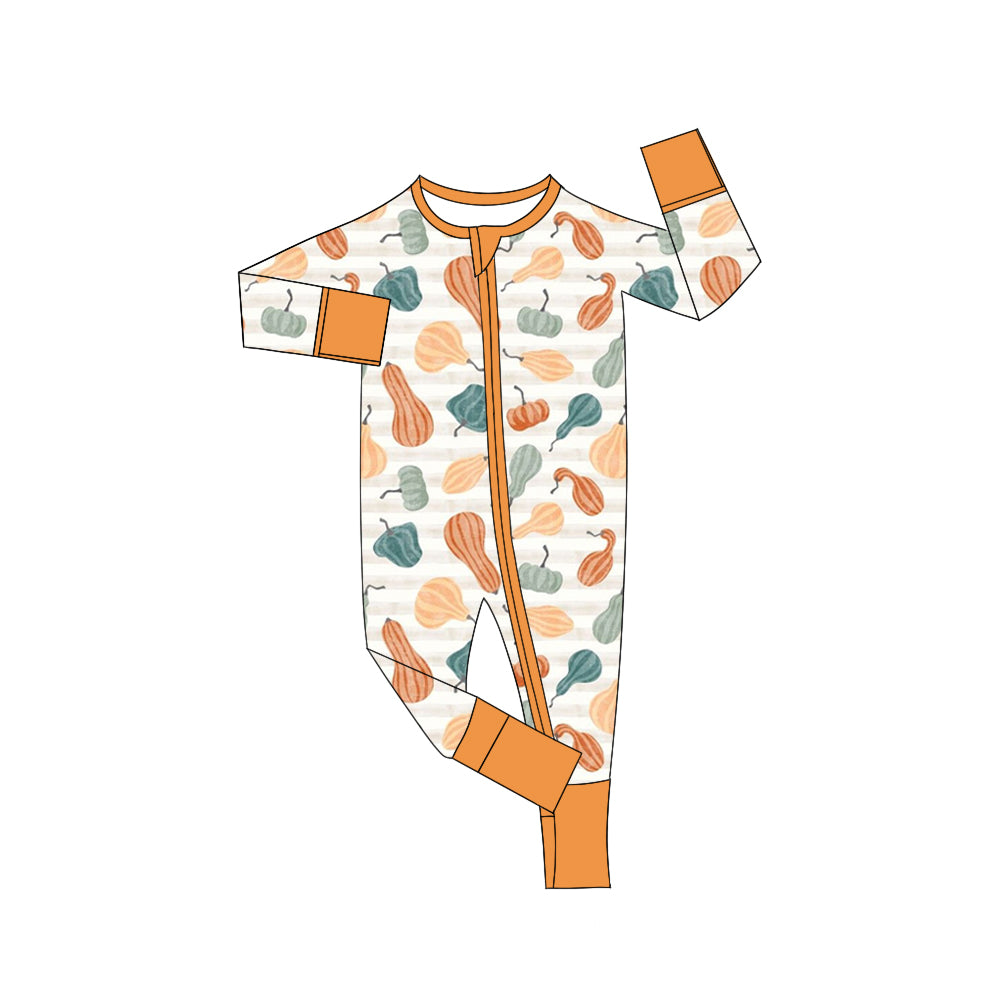 5.20custom each style moq 5eta 4-5week Sibling Sister pumpkin prints gray stripe orange girls outfits and baby romper match family design