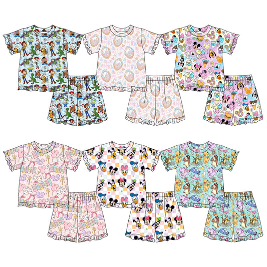 Custom moq 5 mix size milk silk baby girl clothes Summer clothes cute sets girls pajamas