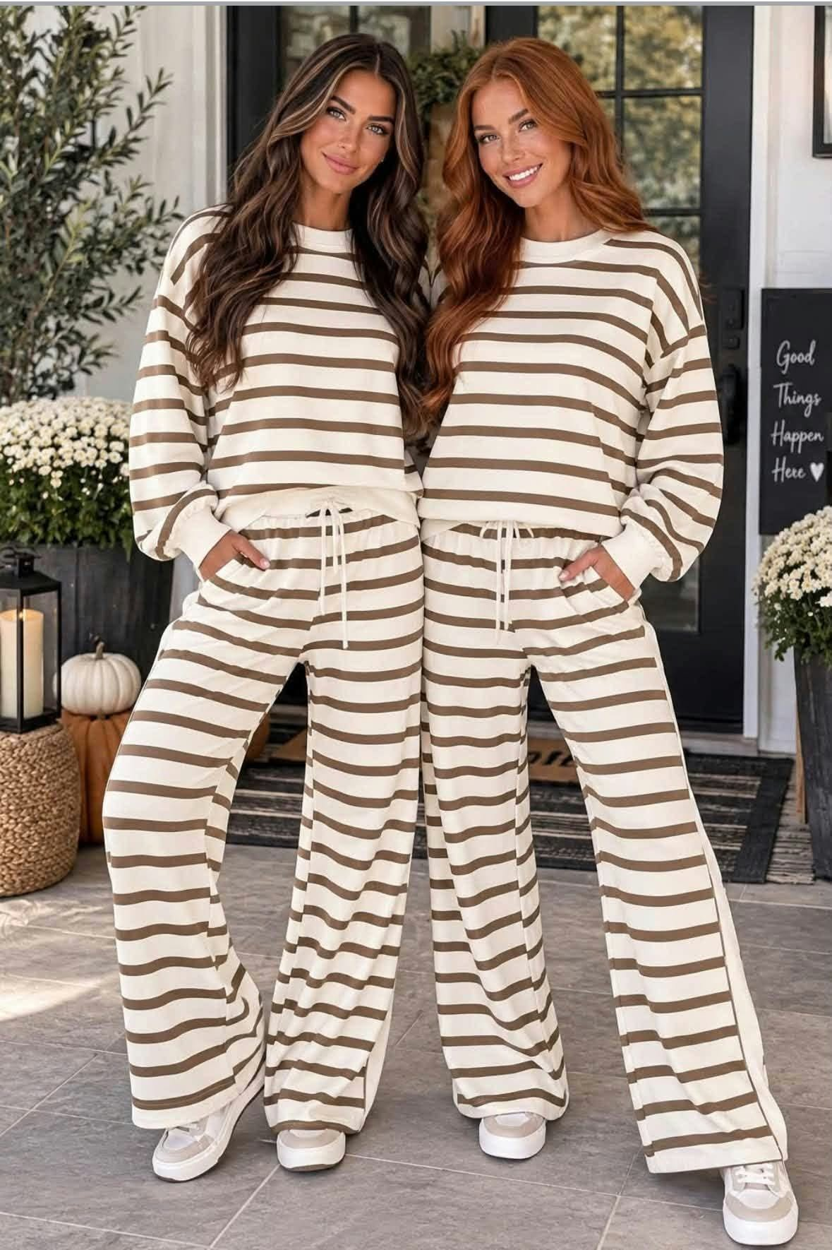 custom moq 5 mix size MYMSWN0103 Adult Long Sleeve Top Wide Leg Pants Outfit Set