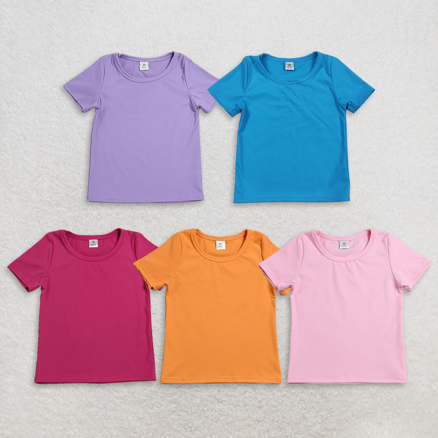 RTS NO MOQ Sibling yoga fabric cotton Baby Girls Solid Color Short Sleeve Yoga Active T Shirts Tops