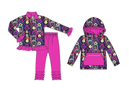 25.8.11 custom each style moq 5eta 4-6week Sibling Sisters baby girl geometric long sleeve pants sets and top match family design