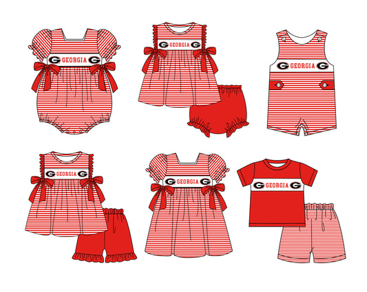 Custom moq 5 mix size milk silk summer teams baby girl boys clothes red short sleeve shorts sets 2 and brief sets and dress and rompers 2 series
