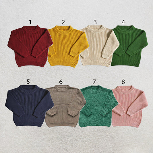RTS NO MOQ Sibling Sweater Toddler Girls Solid Long Sleeve Sweater Fall Autumn Daily Pullover Top