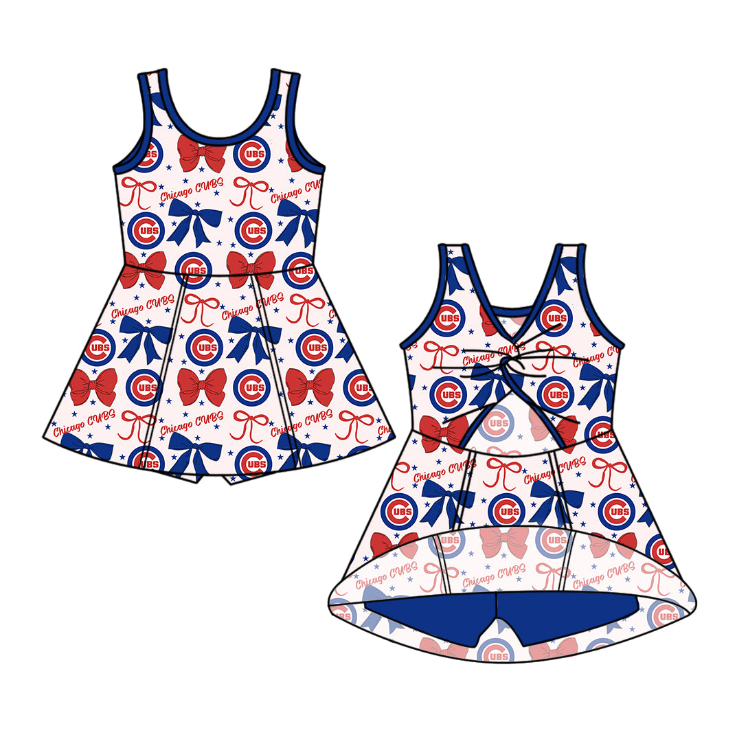 Custom moq 5 mix size milk silk summer teams baby girls clothes team bow blue long sleeve hooded pants sets and dress 1 and dress 2 and romper-25.6.16