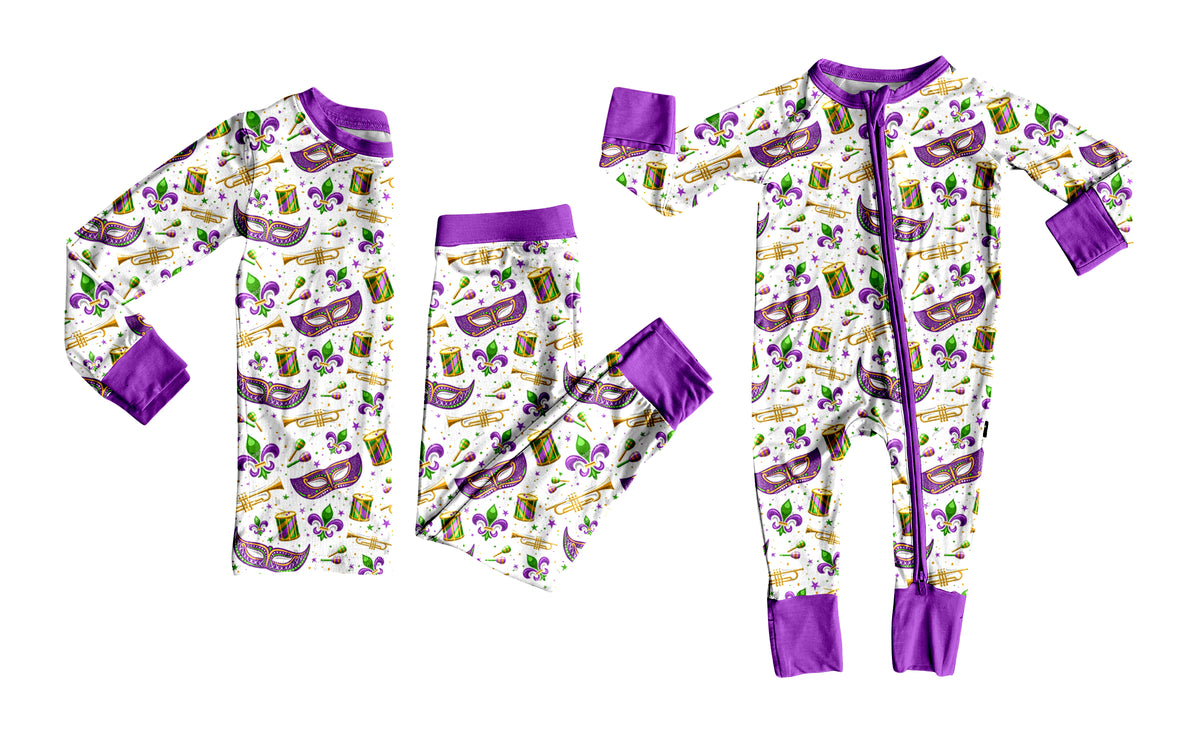 (Preorder new) No moq Baby Boys Print Purple Long Sleeve Pajama Set Zipper Convertible Romper