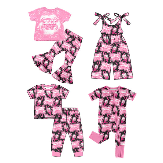 12.23 custom each style moq 5eta 4-6week Sibling Sister HOWDY baby girl short sleeve pants sets and pants sets and rompers and jumpsuit match family design