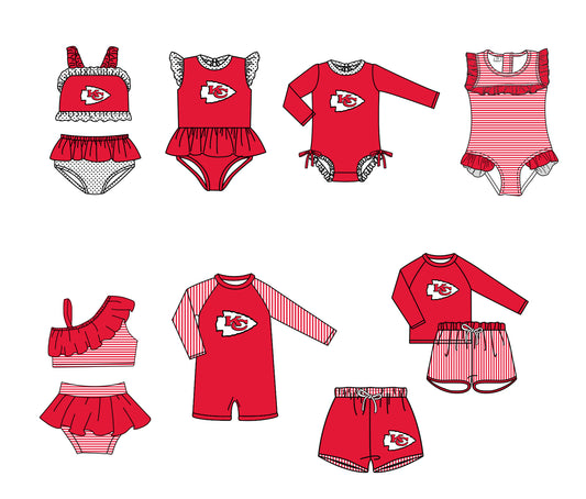 Custom moq 5 mix size milk silk summer teams Red baby girl boys clothes Two-Piece Swimsuit Set One Piece Swimsuits boy swim trunks