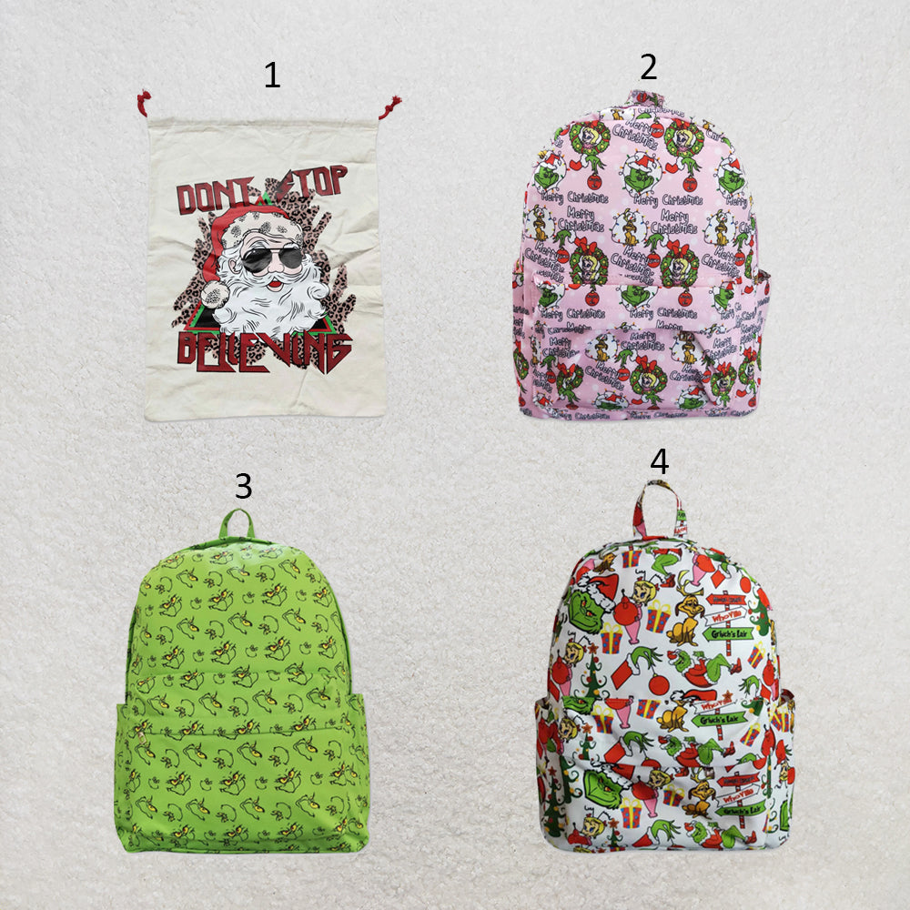 RTS NO MOQ Sibling milk silk Cute Clothes Baby Kids Christmas Print Strap Zip Backpack Bag